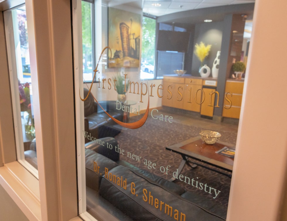View of The Issaquah Dentist's Front Entrance Through the Window